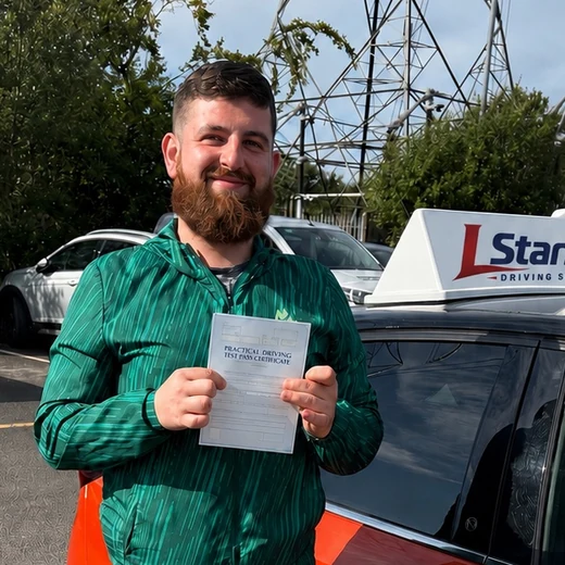 Macauley after passing his driving test